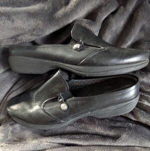 Rockport Black Slip-On Loafers with Silver Accent Button